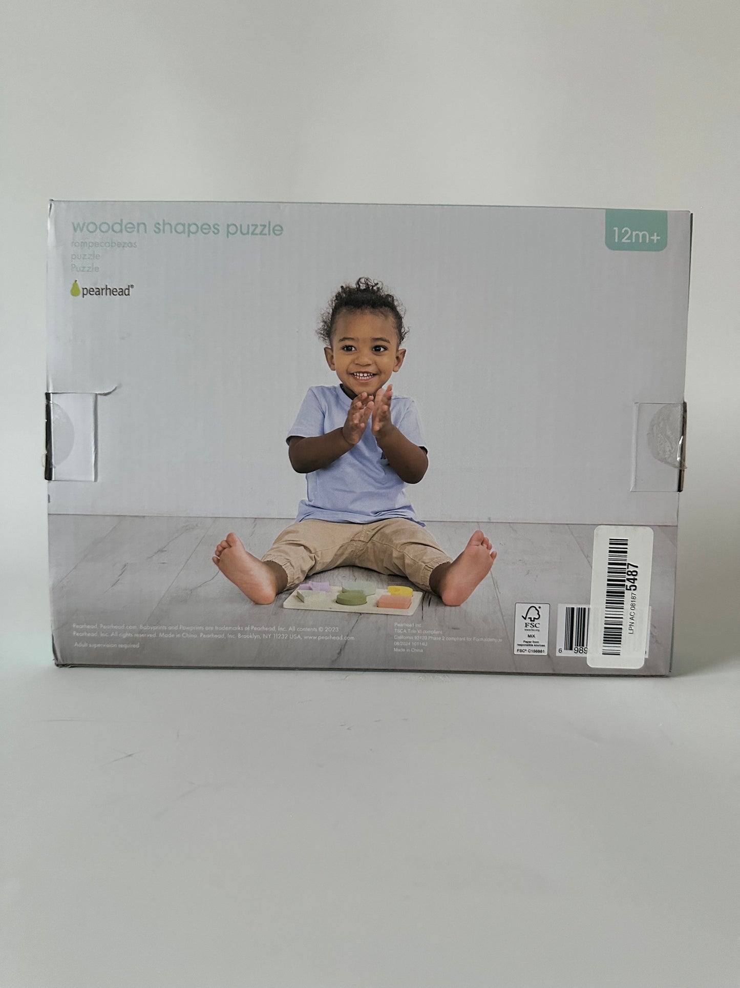 Pearhead Wooden Shapes Puzzle, Early Developmental Montessori Colors and Shapes Toy, Interactive Learning Games for Baby and Toddler, 6 Shapes Included, FSC Certified