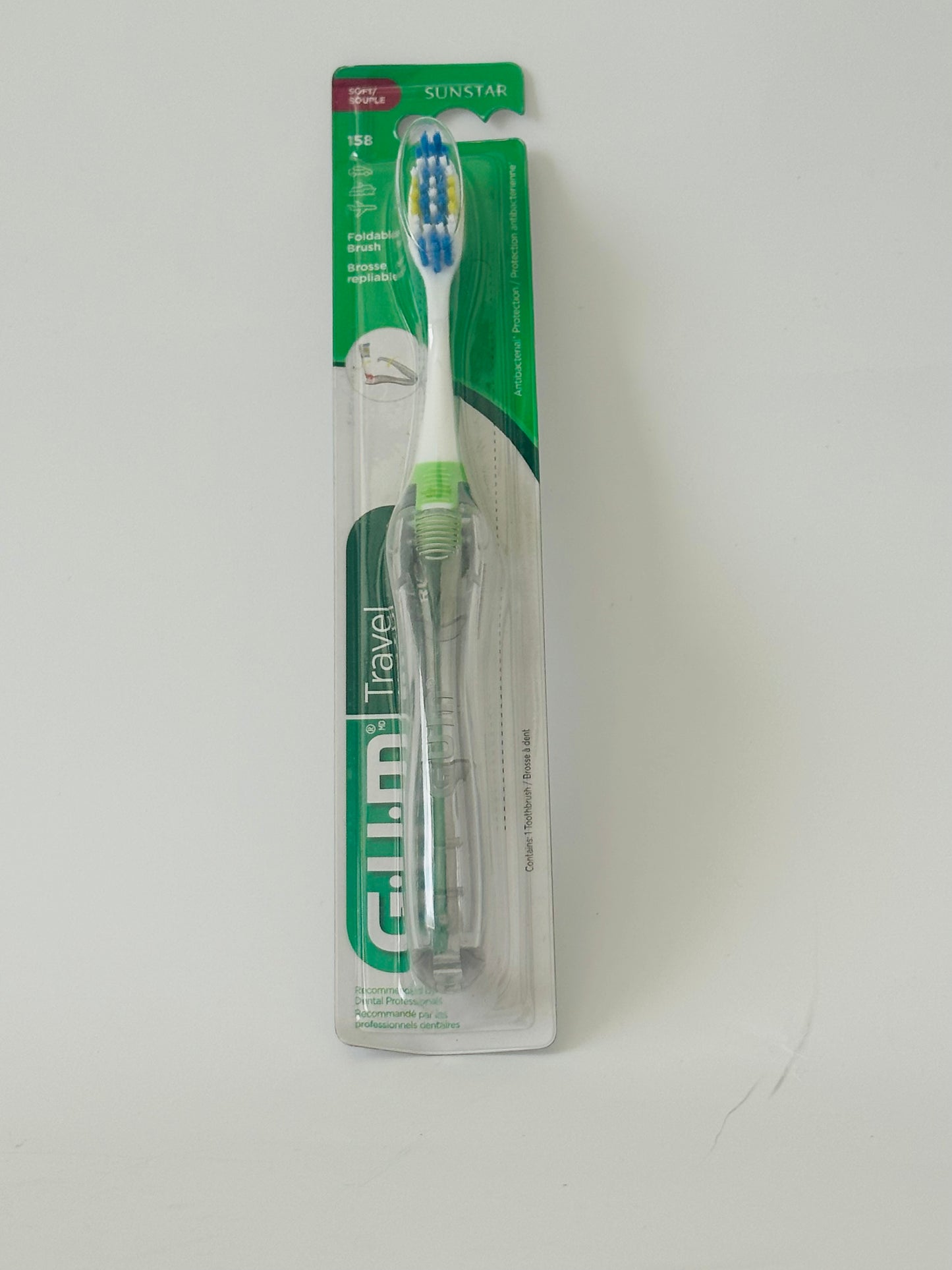 GUM Travel Toothbrush with Antibacterial Bristles & Folding Handle, Soft Bristles, Compact, various colors