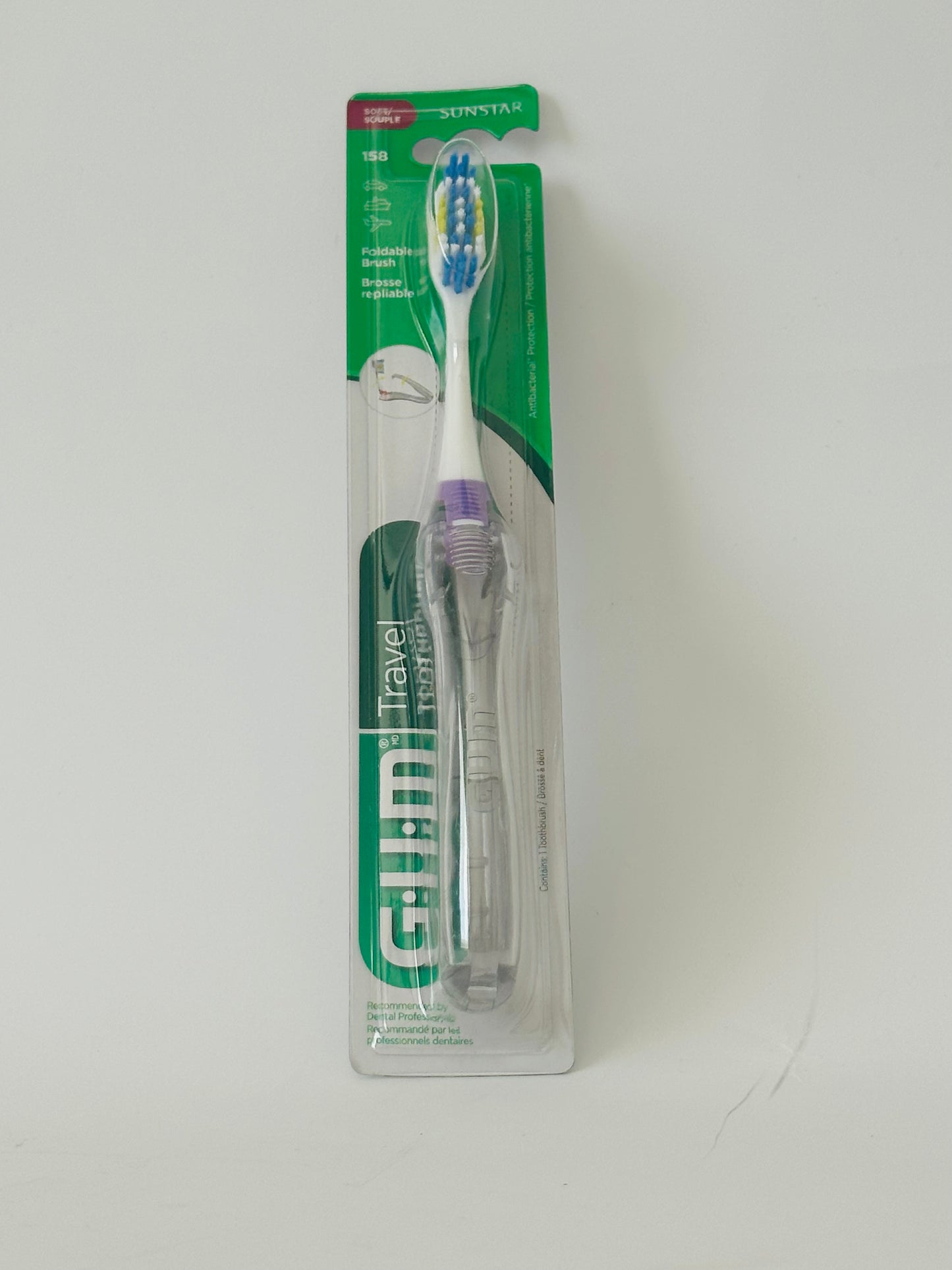 GUM Travel Toothbrush with Antibacterial Bristles & Folding Handle, Soft Bristles, Compact, various colors