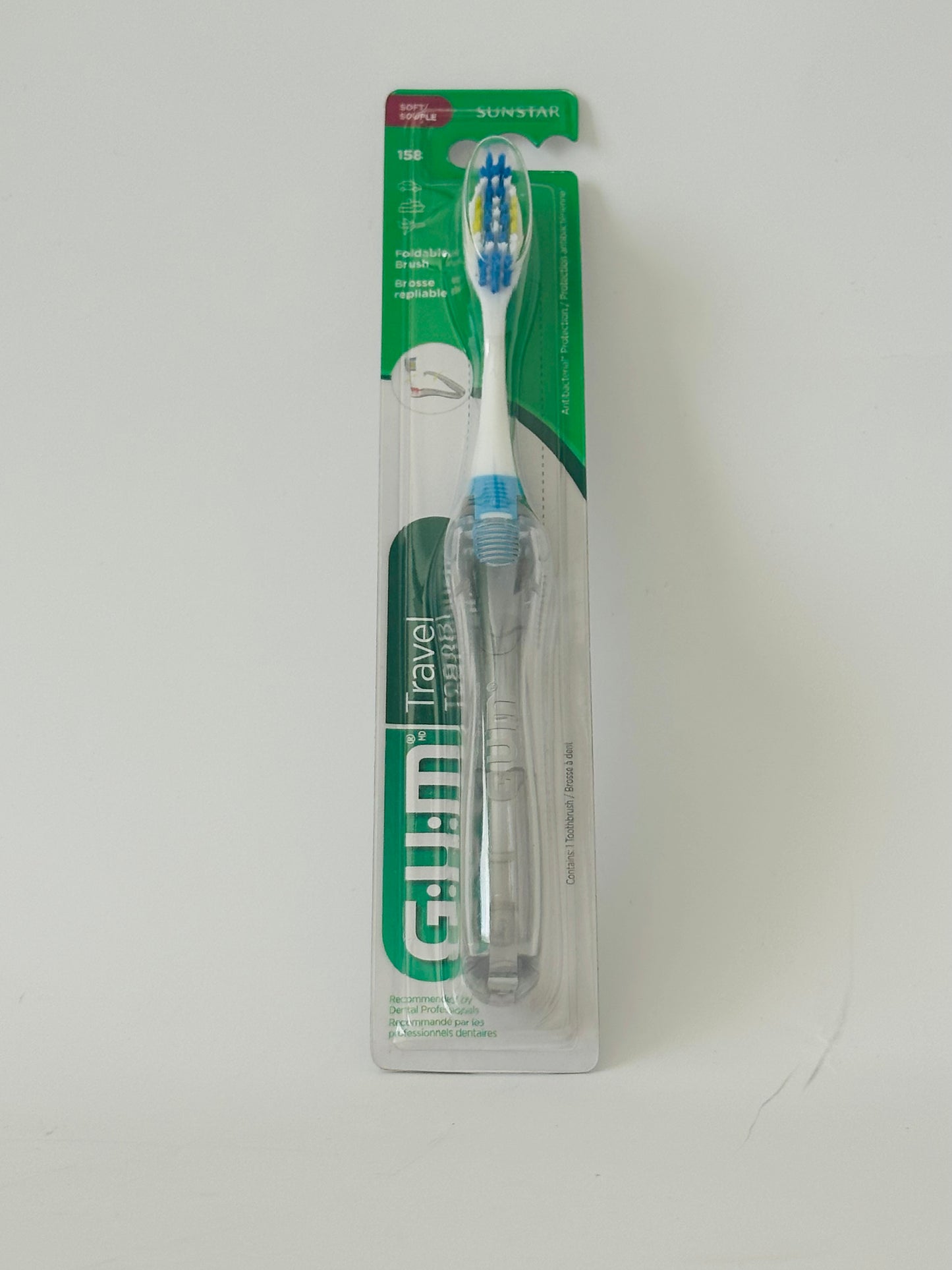 GUM Travel Toothbrush with Antibacterial Bristles & Folding Handle, Soft Bristles, Compact, various colors