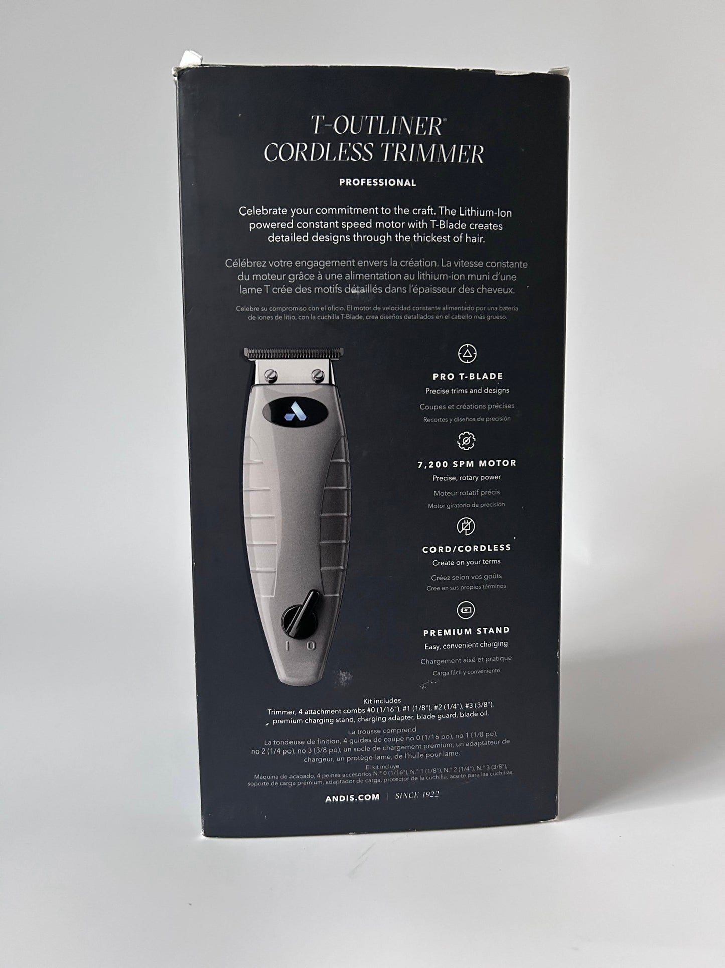 Andis 74055 Professional Corded/Cordless Hair & Beard Trimmer, Zero Gapped, Close Cutting Carbon Steel T-Outliner Blade, Grey