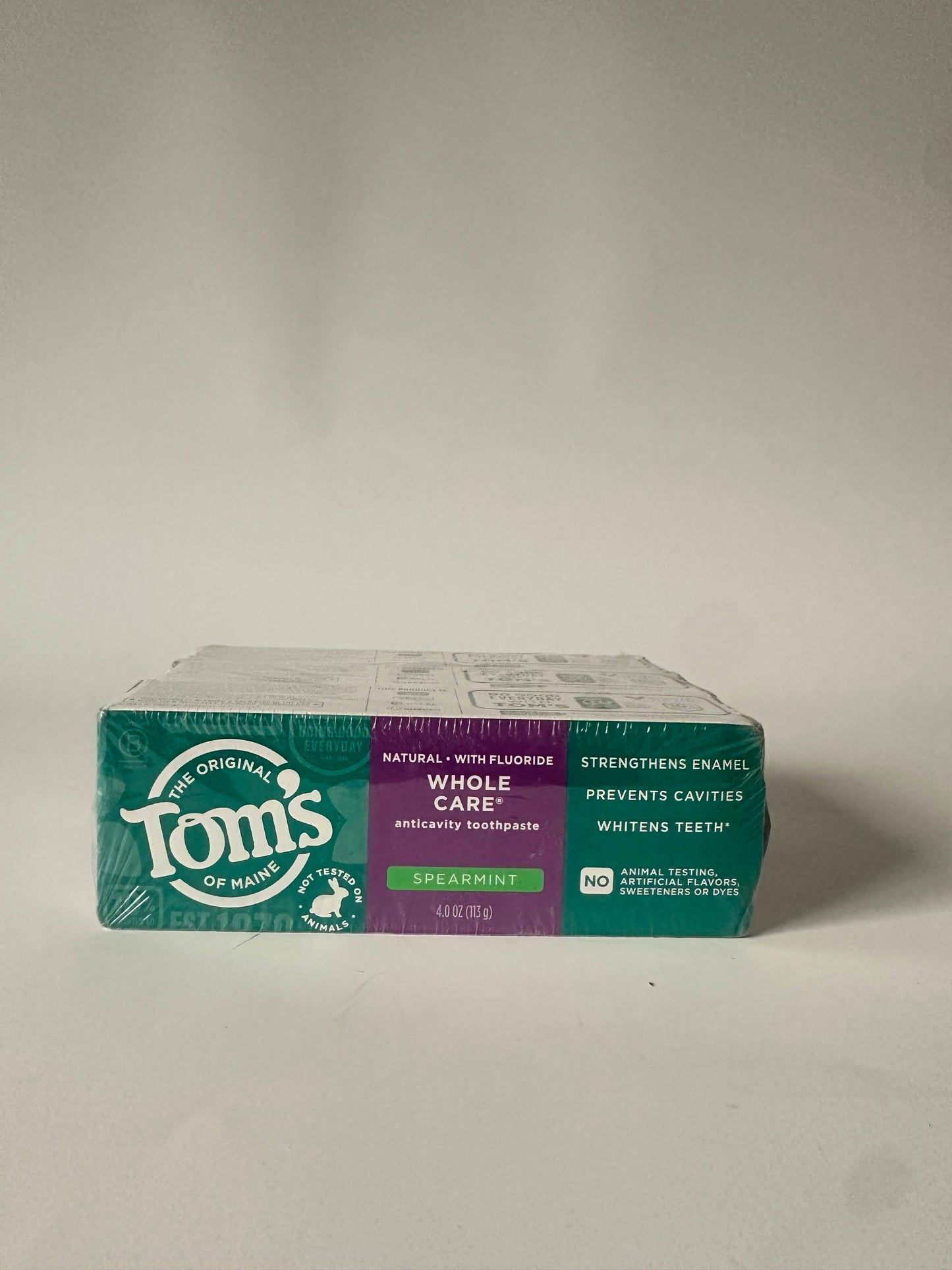 Tom's of Maine Whole Care Natural Toothpaste with Fluoride, Spearmint, 4 Ounce (Pack of 3), (Packaging May Vary)