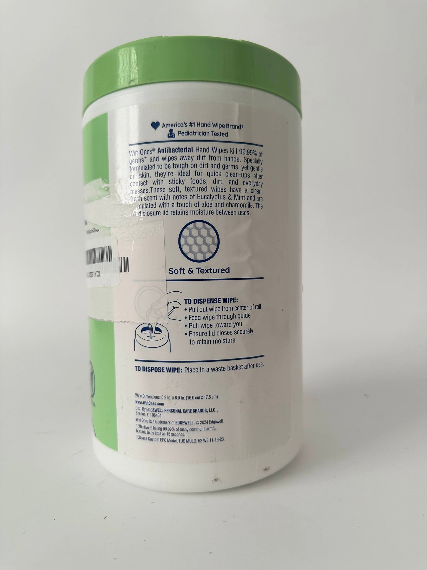 Wet Ones Antibacterial Eucalyptus & Mint Hand Wipes, Canister, Lightly Scented Wipes, 150 ct.