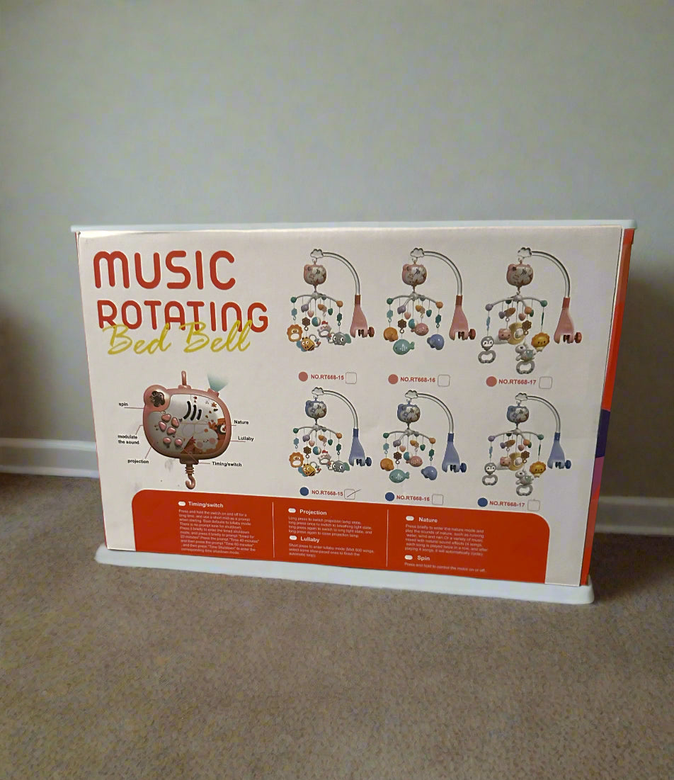 Crib Mobile with Music and Lights, Baby Mobile for Crib Toys with Rotation, Remote Control, Projection, Nursery Crib Musical Mobile for Bassinets Arm Clip On Hanging for Infant Boys Girls Toddles Blue