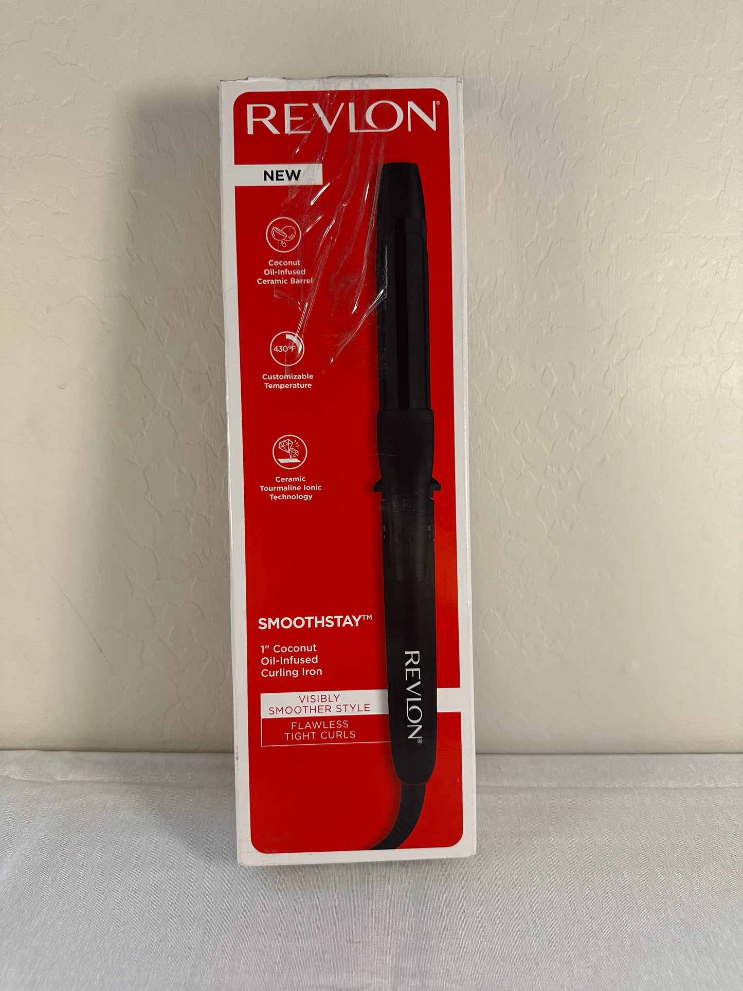 REVLON Smoothstay 1 Inch Curling Iron - Coconut Oil Infused Curling Wand Helps Enhance Shine & Smoothness, Creates Tight Bouncy Curls, and Reduced Frizz