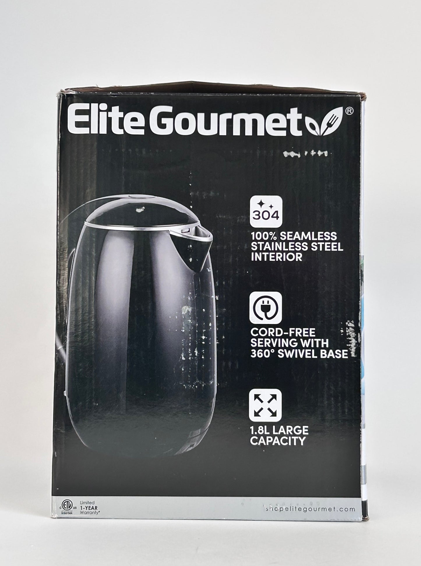 Elite Gourmet EKT1821 1.8L Double Wall Insulated, Cool-Touch 1500W Kettle w/Stainless Steel Interior & Lid, 360Â° Swivel Base for Cord Free Serving, Power On Lever, Auto Shut-Off, Boil Dry, Black