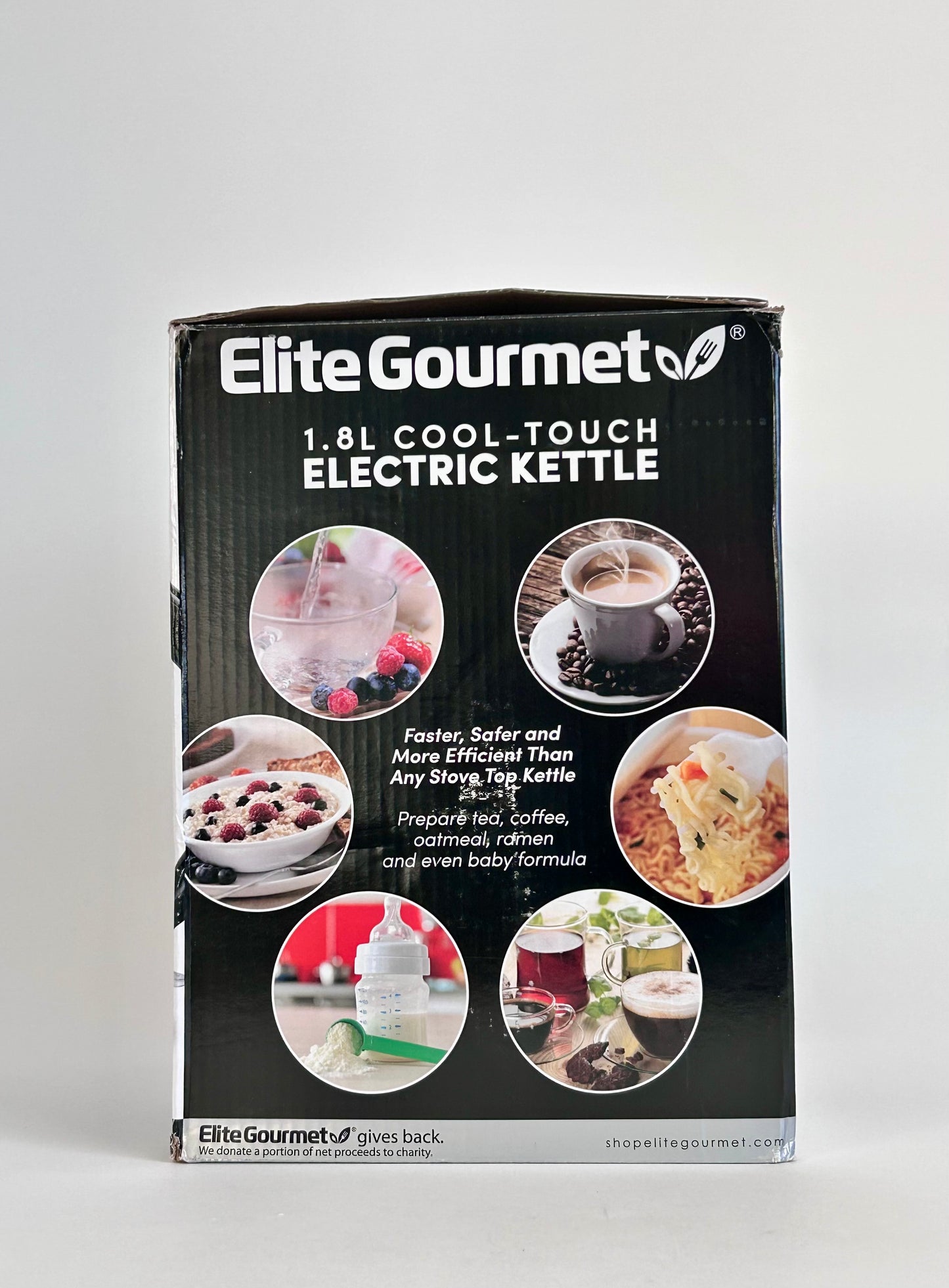 Elite Gourmet EKT1821 1.8L Double Wall Insulated, Cool-Touch 1500W Kettle w/Stainless Steel Interior & Lid, 360Â° Swivel Base for Cord Free Serving, Power On Lever, Auto Shut-Off, Boil Dry, Black