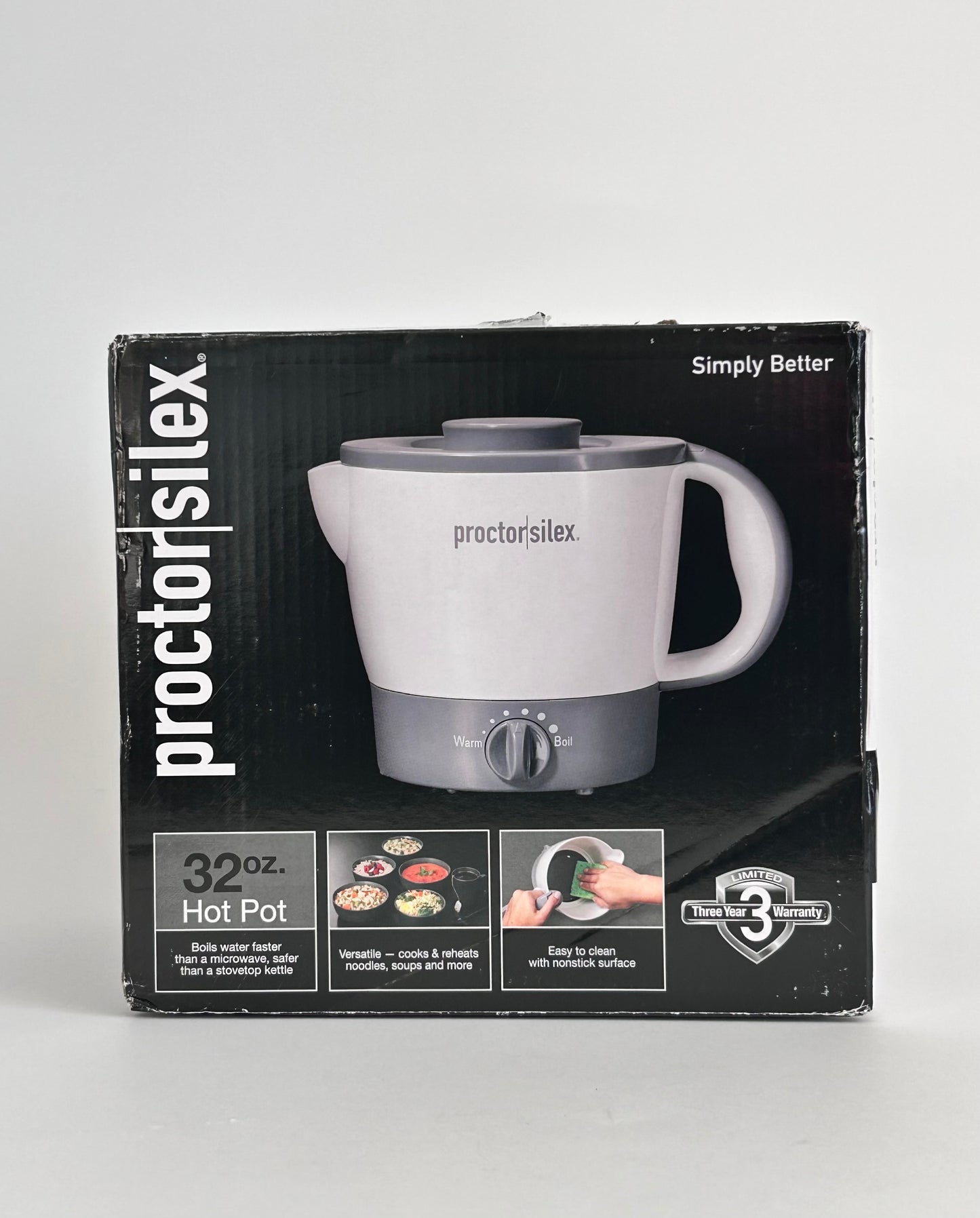 Proctor Silex 32oz Adjustable Temperature Hot Pot Electric Kettle for Tea, Boiling Water, Cooking Noodles and Soup, White