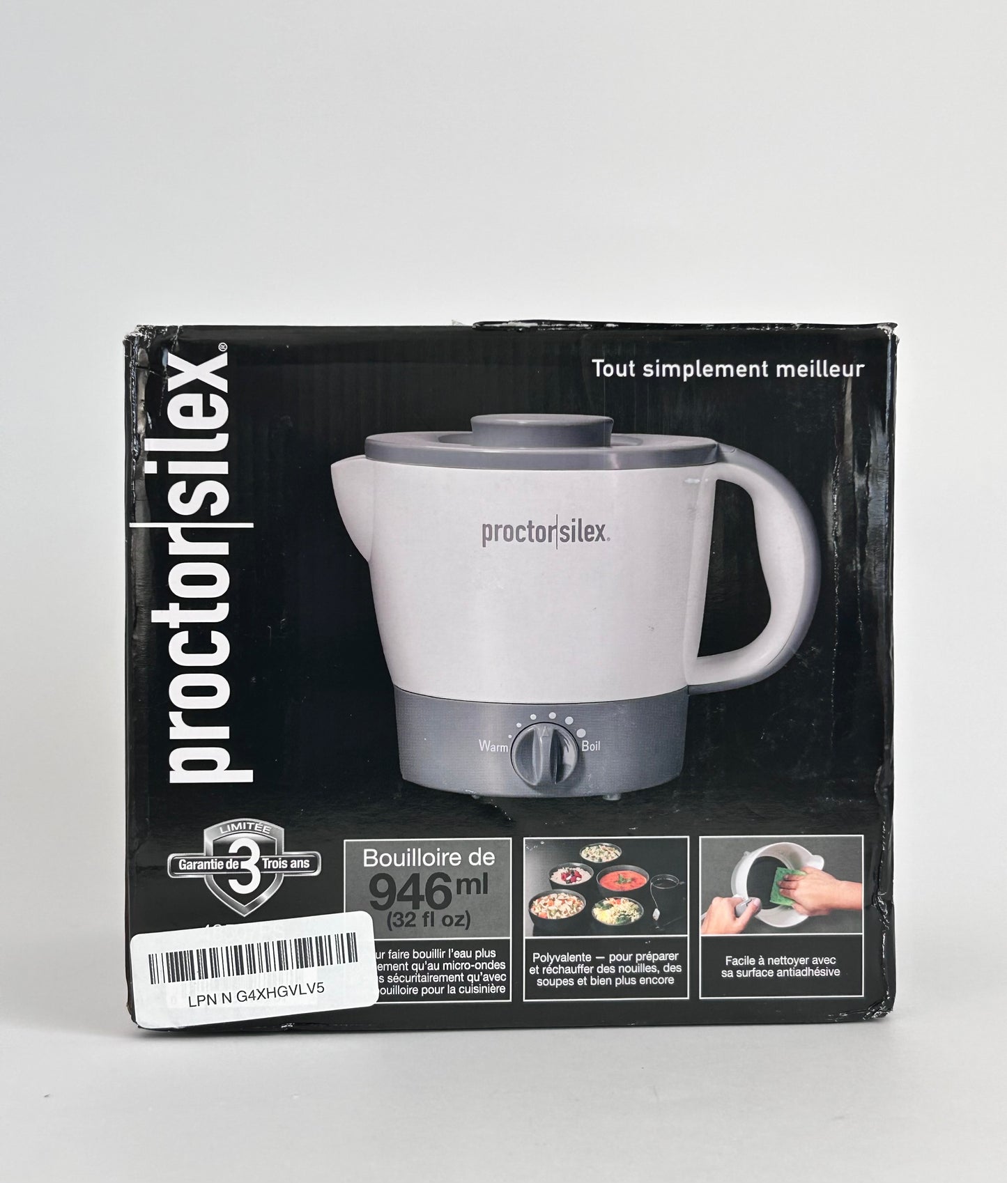 Proctor Silex 32oz Adjustable Temperature Hot Pot Electric Kettle for Tea, Boiling Water, Cooking Noodles and Soup, White