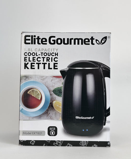 Elite Gourmet EKT1821 1.8L Double Wall Insulated, Cool-Touch 1500W Kettle w/Stainless Steel Interior & Lid, 360Â° Swivel Base for Cord Free Serving, Power On Lever, Auto Shut-Off, Boil Dry, Black