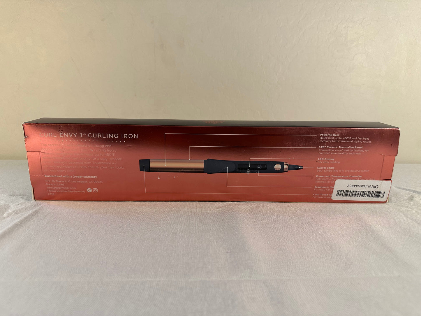 Hairitage Curl Envy Hair Curling Iron 1 1/4 Inch - Ceramic Tourmaline Curling Iron 1.25' Barrel - Silky Smooth + Bouncy Curls - 4 Digital Heat Settings up to 450 Degrees - Auto Shut-Off