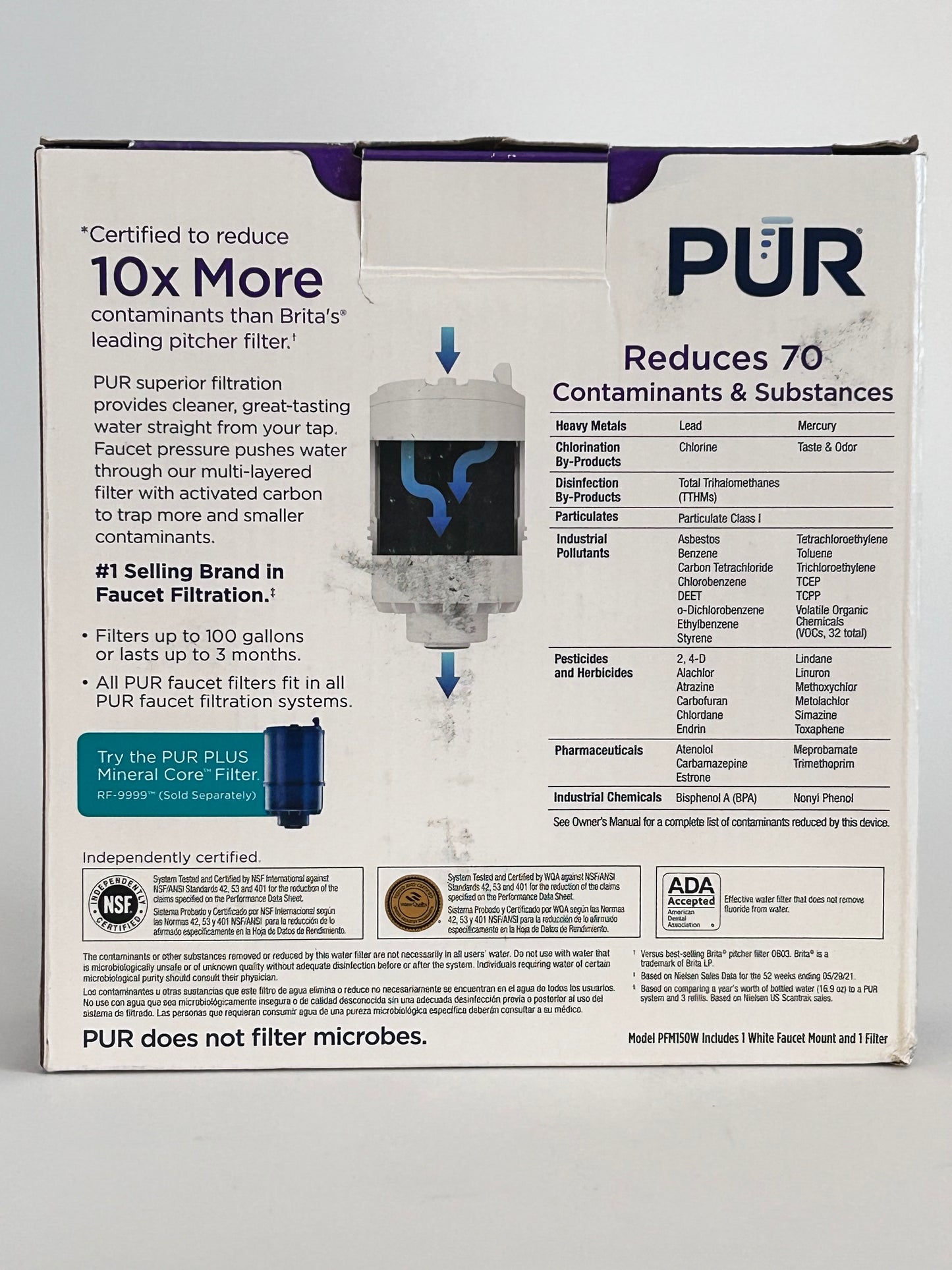 PUR Faucet Mount Water Filtration System, 2-in-1 Powerful Filtration with Lead Reduction, Horizontal, White, PFM150W