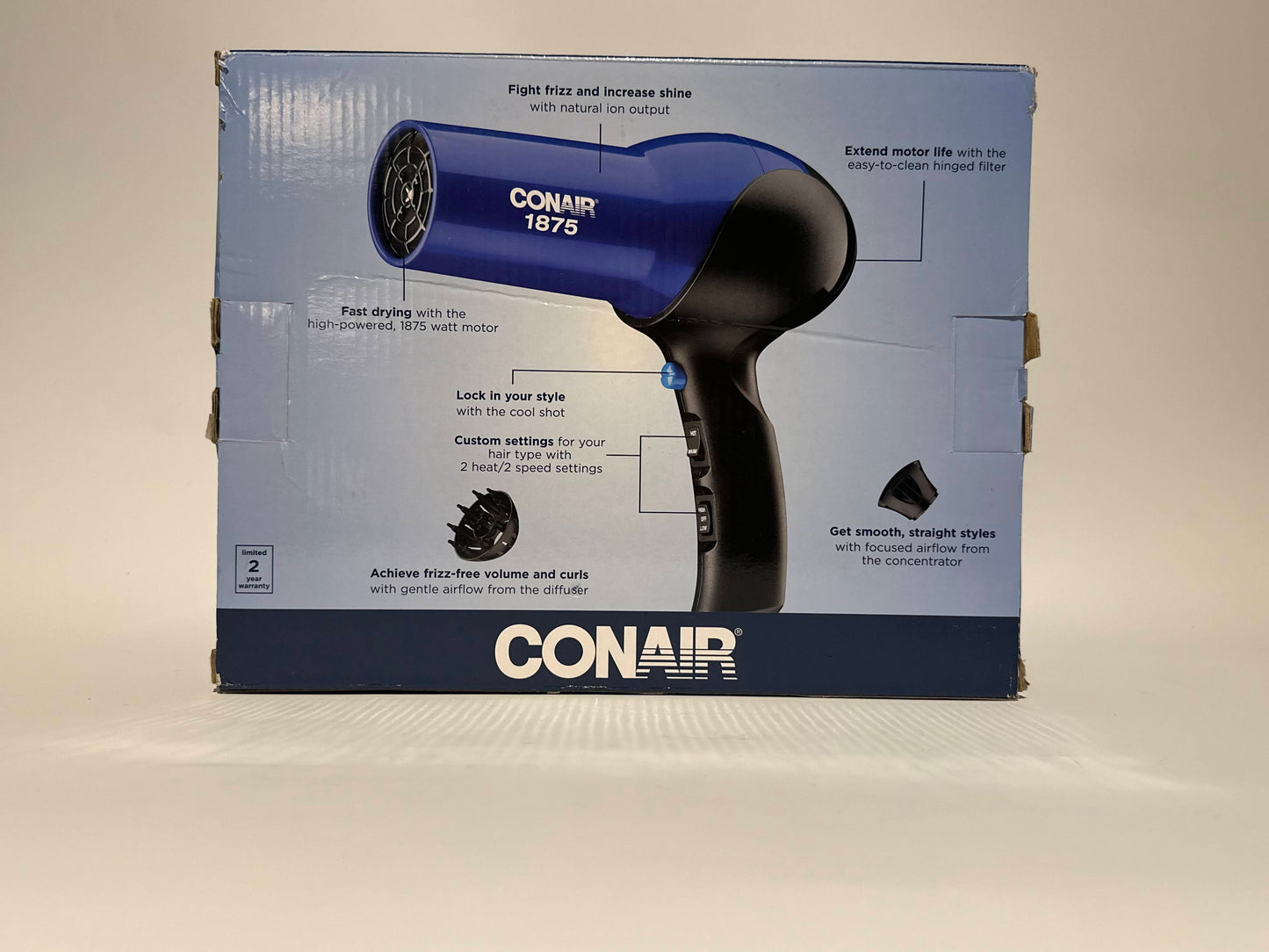 Conair 1875 Watt Turbo Hair Dryer, Blue/Black