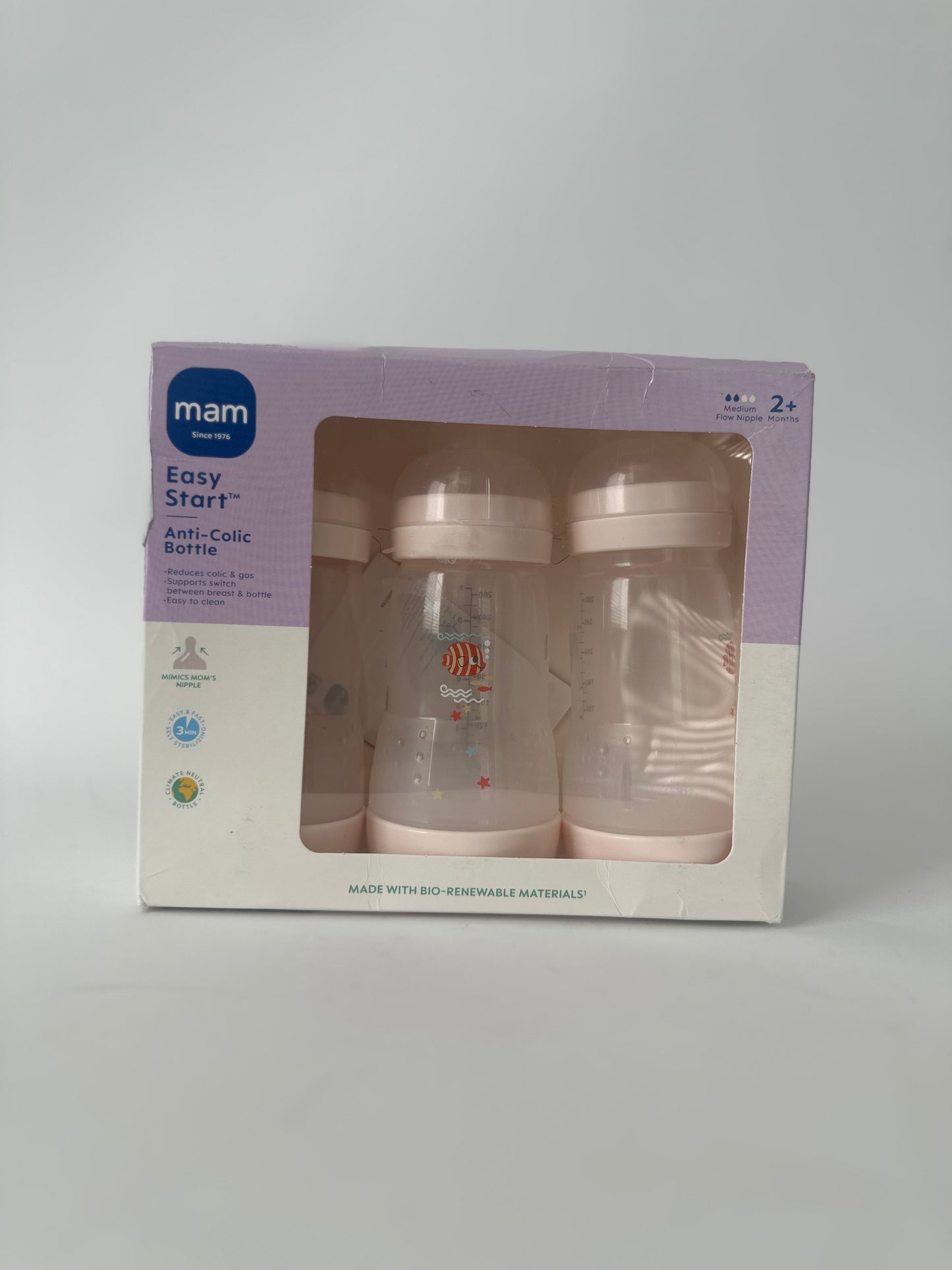 MAM Easy Start Anti-Colic Bottle, Baby Essentials, Medium Flow Bottles with Silicone Nipple, Unisex Baby Bottles, 9 oz (3-Count)