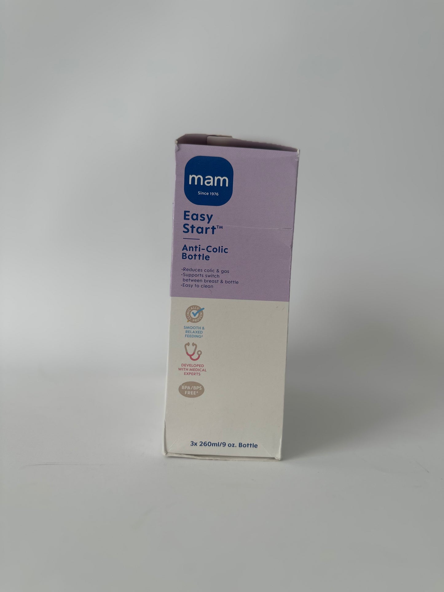 MAM Easy Start Anti-Colic Bottle, Baby Essentials, Medium Flow Bottles with Silicone Nipple, Unisex Baby Bottles, 9 oz (3-Count)