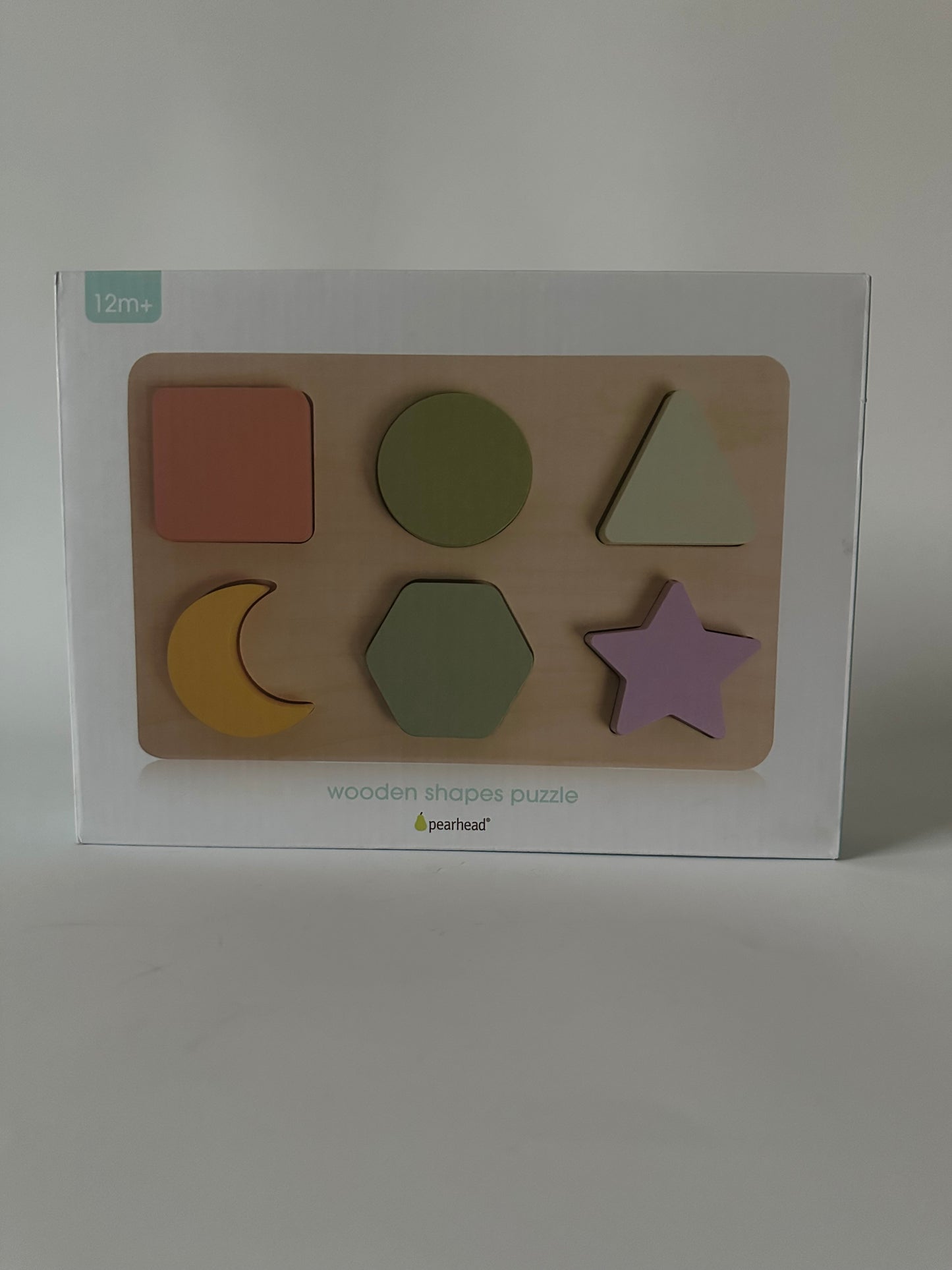 Pearhead Wooden Shapes Puzzle, Early Developmental Montessori Colors and Shapes Toy, Interactive Learning Games for Baby and Toddler, 6 Shapes Included, FSC Certified