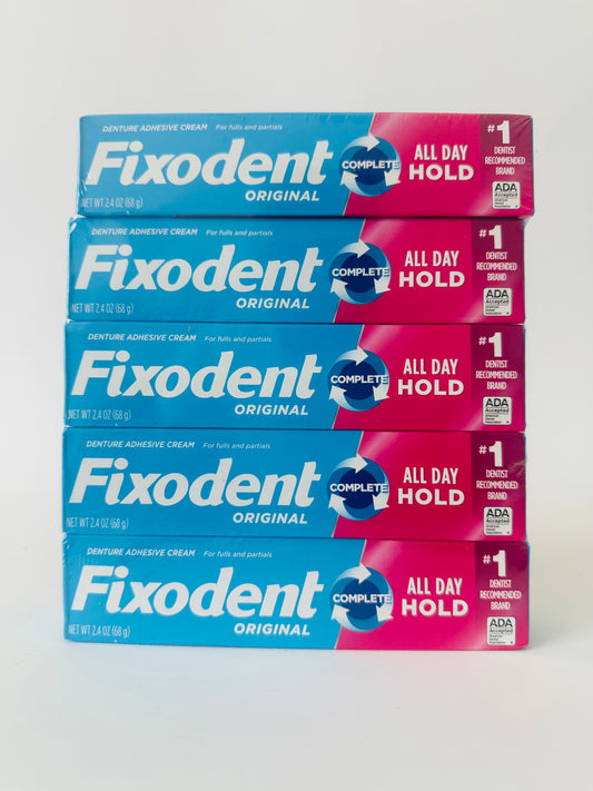 Fixodent Original Secure Denture Adhesive Cream for Full and Partial Denture Wearers, 2.4oz (Pack of 5)