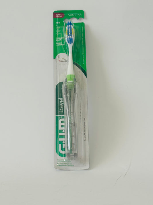 GUM Travel Toothbrush with Antibacterial Bristles & Folding Handle, Soft Bristles, Compact, various colors