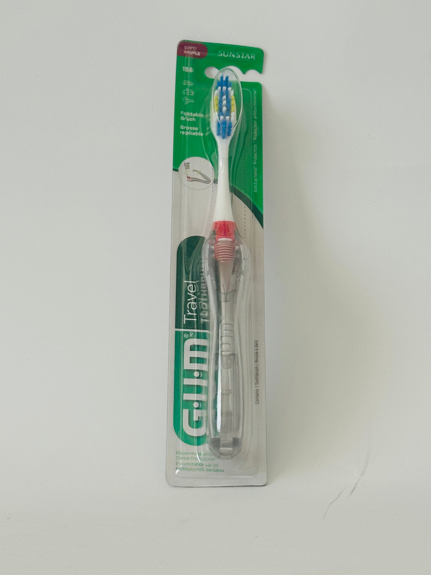 GUM Travel Toothbrush with Antibacterial Bristles & Folding Handle, Soft Bristles, Compact, various colors