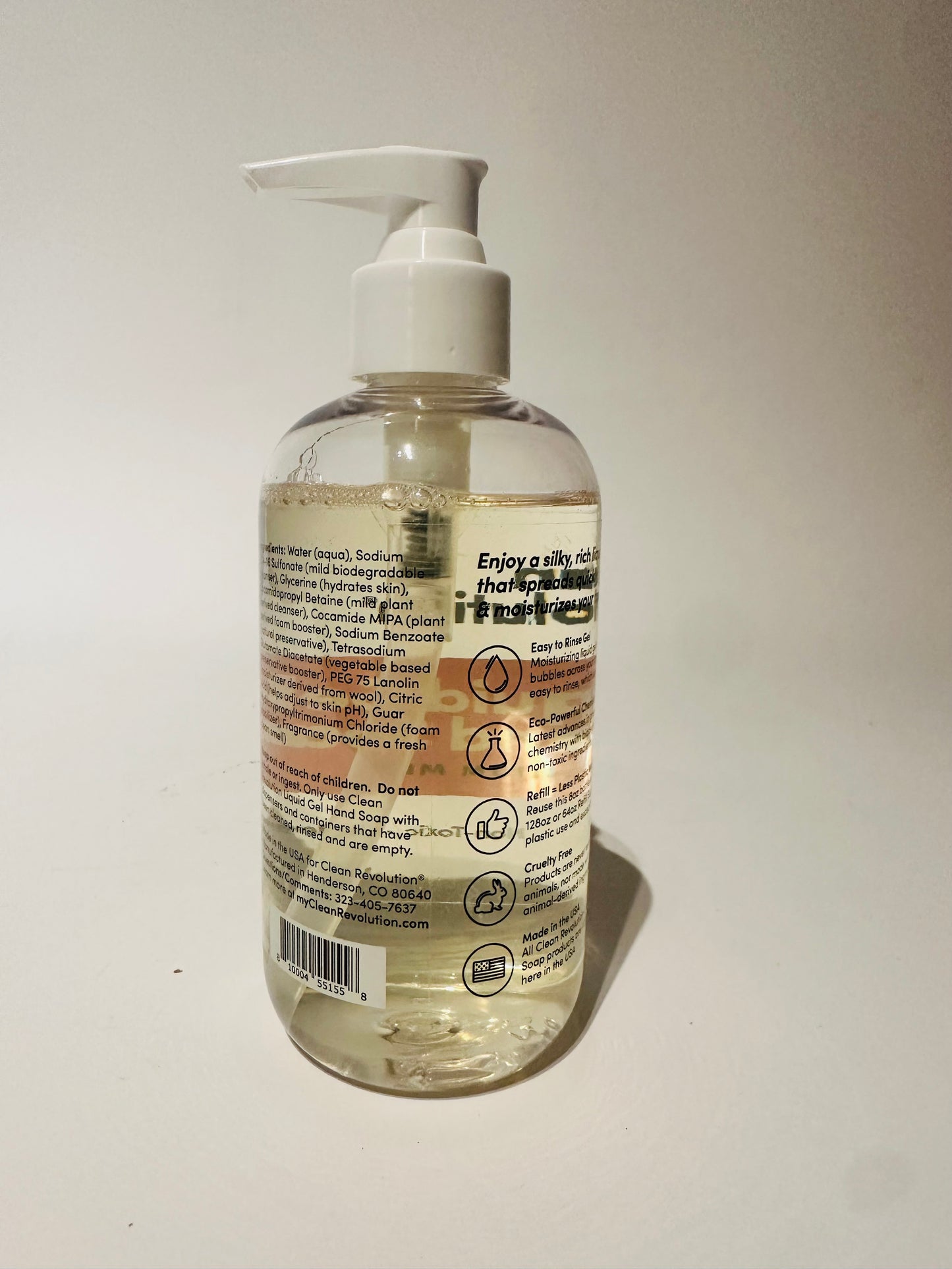 Clean Revolution Liquid Gel Hand Soap, Silky Rich Liquid,(Geranium Mint) 8 Fl Oz