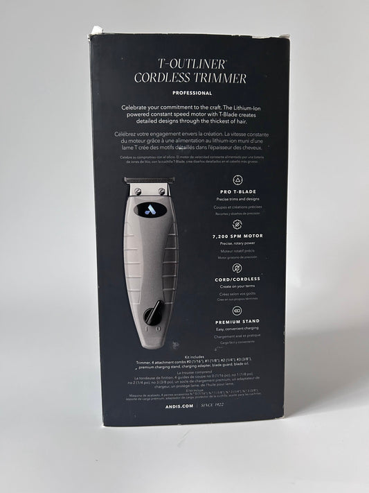 Andis 74055 Professional Corded/Cordless Hair & Beard Trimmer, Zero Gapped, Close Cutting Carbon Steel T-Outliner Blade, Grey