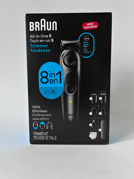 Braun All-in-One Style Kit Series 5 5471, 8-in-1 Trimmer for Men with Beard Trimmer, Body Trimmer for Manscaping, Hair Clippers & More, Ultra-Sharp Blade, 40 Length Settings, Waterproof