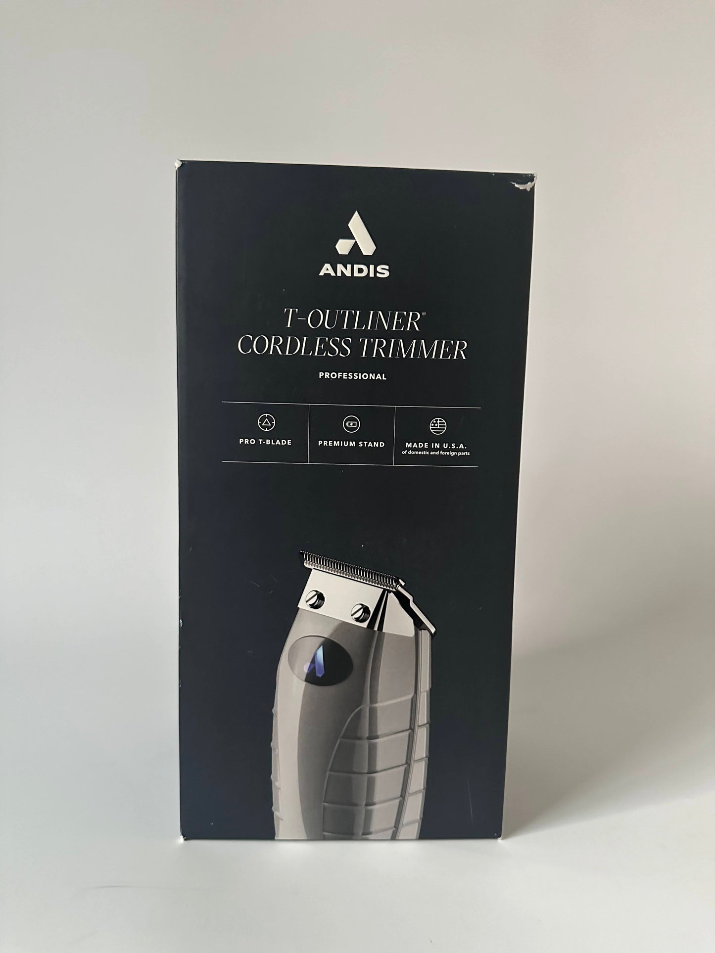 Andis 74055 Professional Corded/Cordless Hair & Beard Trimmer, Zero Gapped, Close Cutting Carbon Steel T-Outliner Blade, Grey