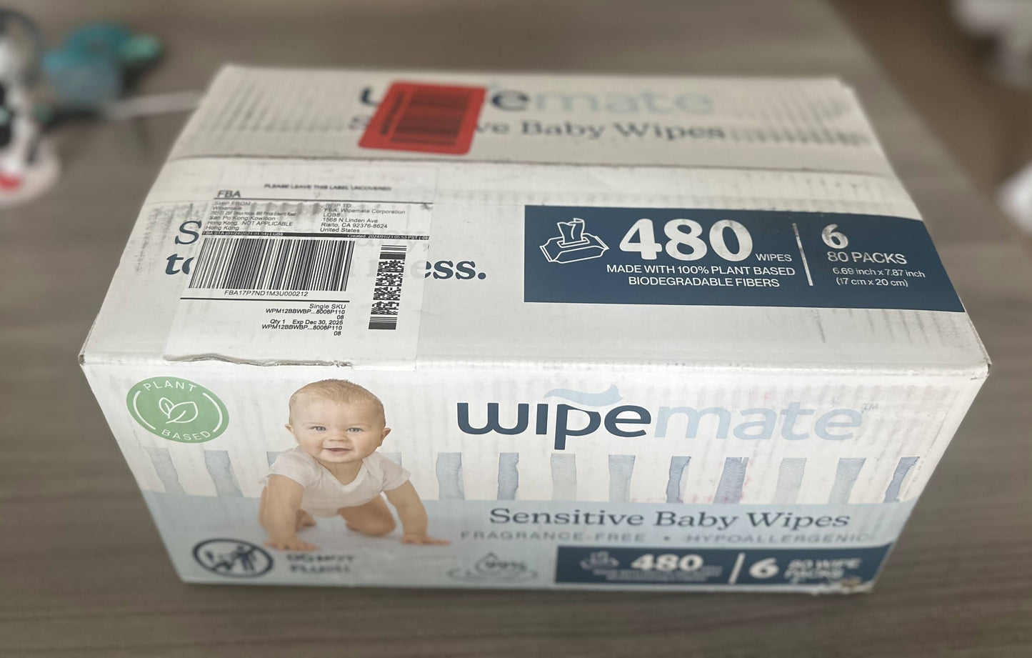 Wipemate Sensitive Baby Wipes, 6 Flip-Top Packs (480 Count)