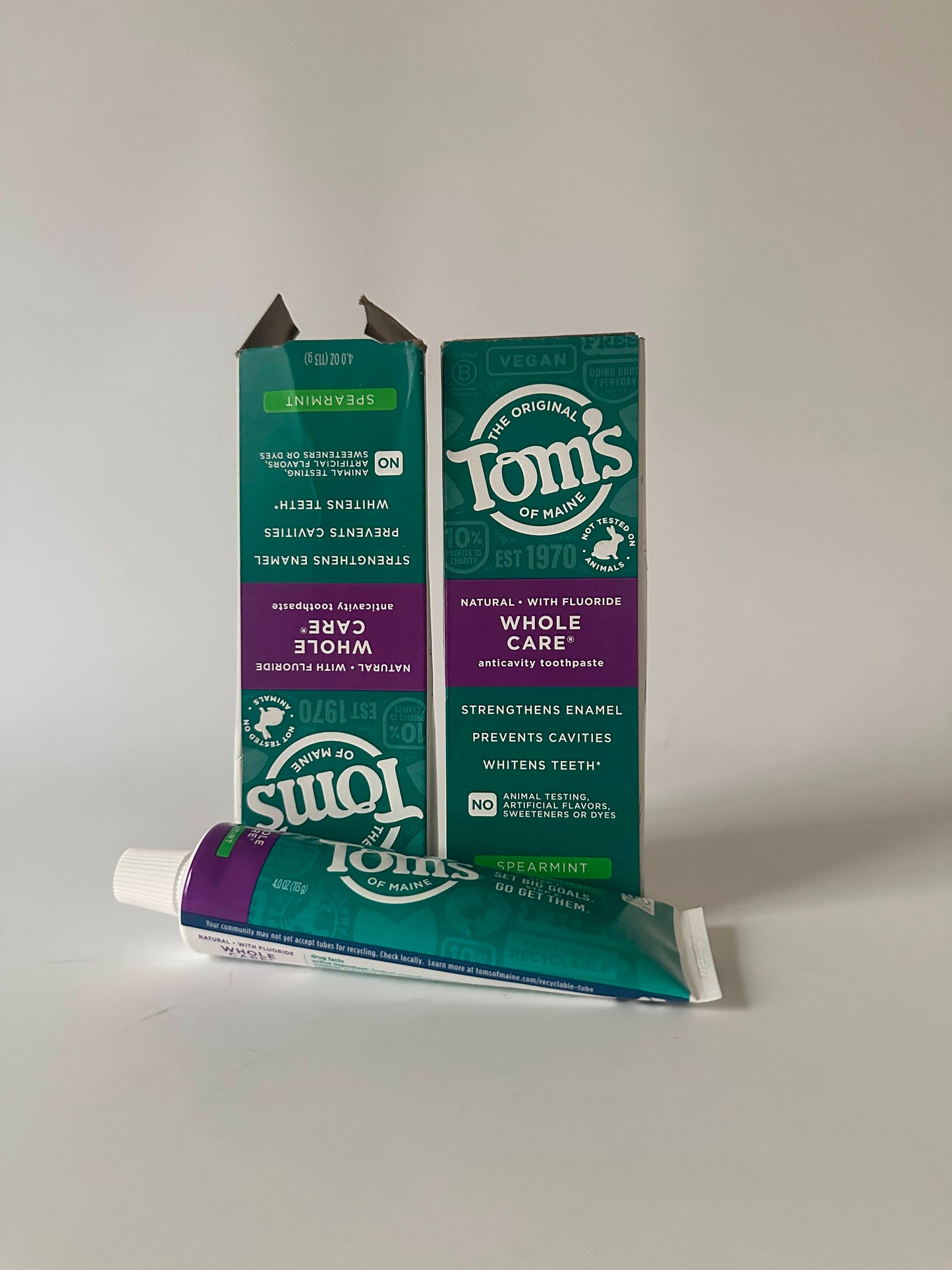 Tom's of Maine Whole Care Natural Toothpaste with Fluoride, Spearmint, 4 Ounce (Pack of 3), (Packaging May Vary)