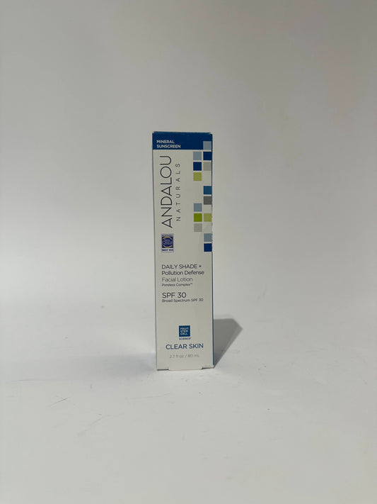 Andalou Naturals Daily Shade Face Sunscreen, SPF 30 Zinc Oxide Mineral Sunscreen, Sun + Pollution Defense Face Lotion, Helps Minimize Look of Pores, Matte Finish & Lightweight - 2.7 Fl. Oz.