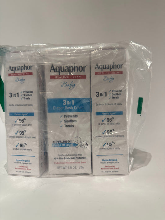 Aquaphor Baby Diaper Rash Cream, 3-in-1 Diaper Rash Relief, 3.5 Oz Tube, (Pack of 3)