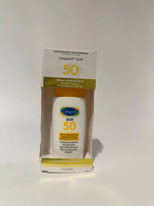Cetaphil Sheer 100% Mineral Liquid Sunscreen for Face With Zinc Oxide Broad Spectrum SPF 50 Formulated for Sensitive Skin, Unscented, 1.7 Fl Oz