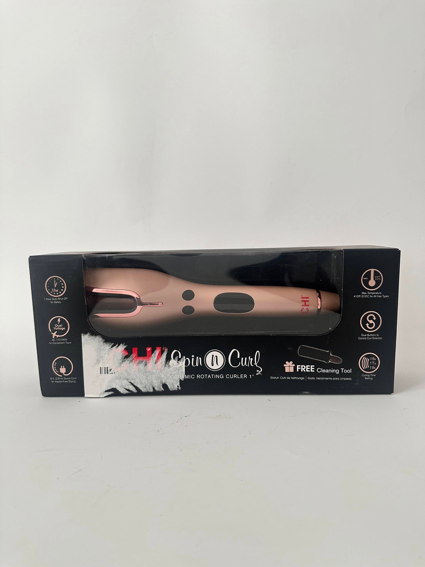 CHI Spin N Curl, Curling Iron For Healthy & Shiny Effortless Curls & Waves, Provides Preset Temperature Settings For Each Hair Texture, Rose Gold