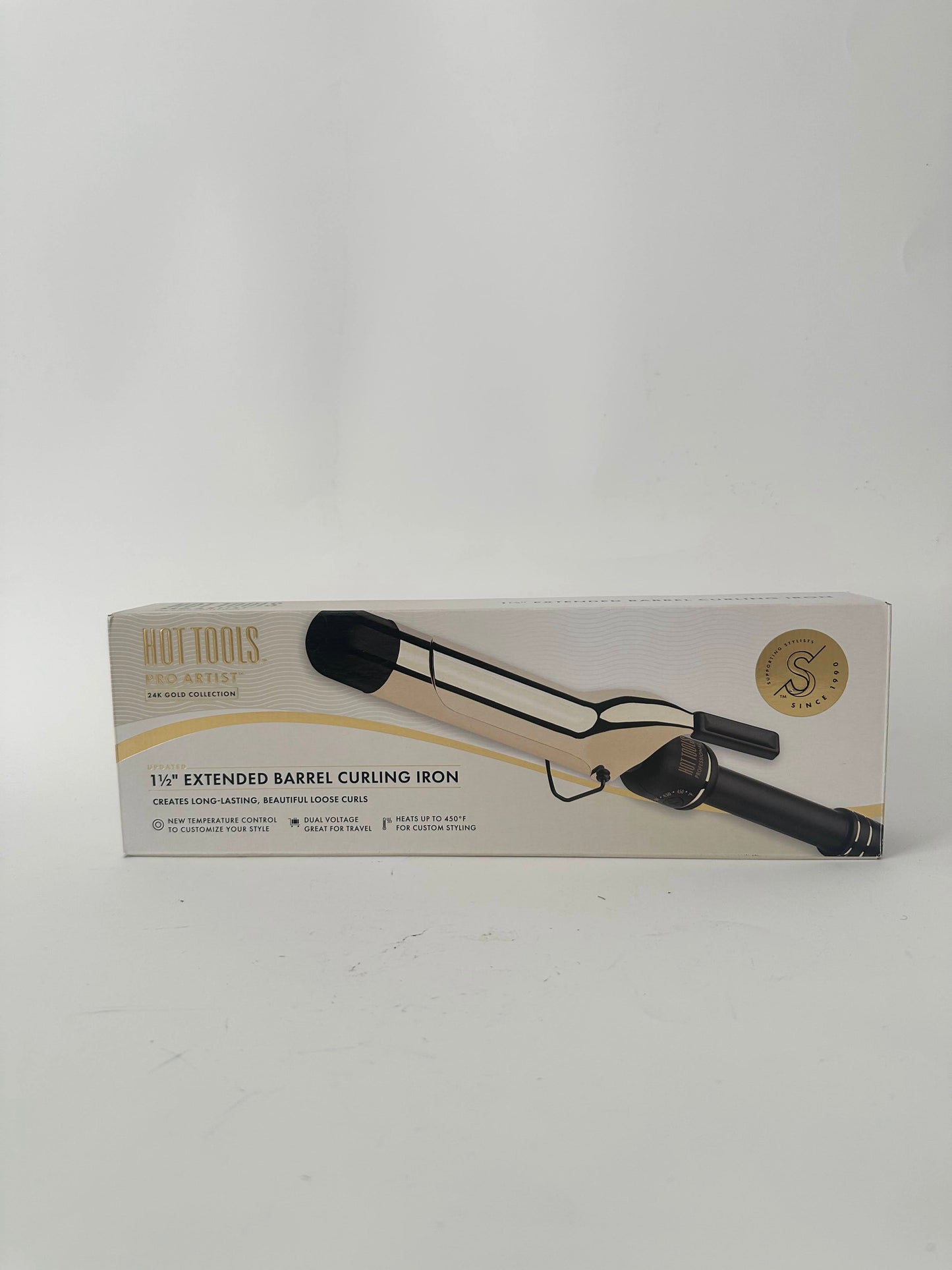 HOT TOOLS New and Improved 24K Gold Professional 1.5" Extended Barrel Curling Iron with Clamp for Loose Curls | 24K Gold Technology for Long-Lasting Results & Longer Barrel for Easy Styling