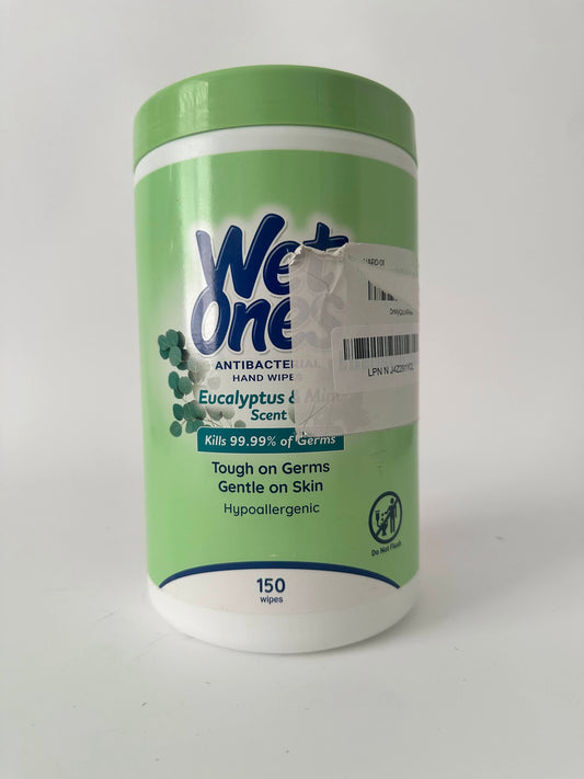 Wet Ones Antibacterial Eucalyptus & Mint Hand Wipes, Canister, Lightly Scented Wipes, 150 ct.